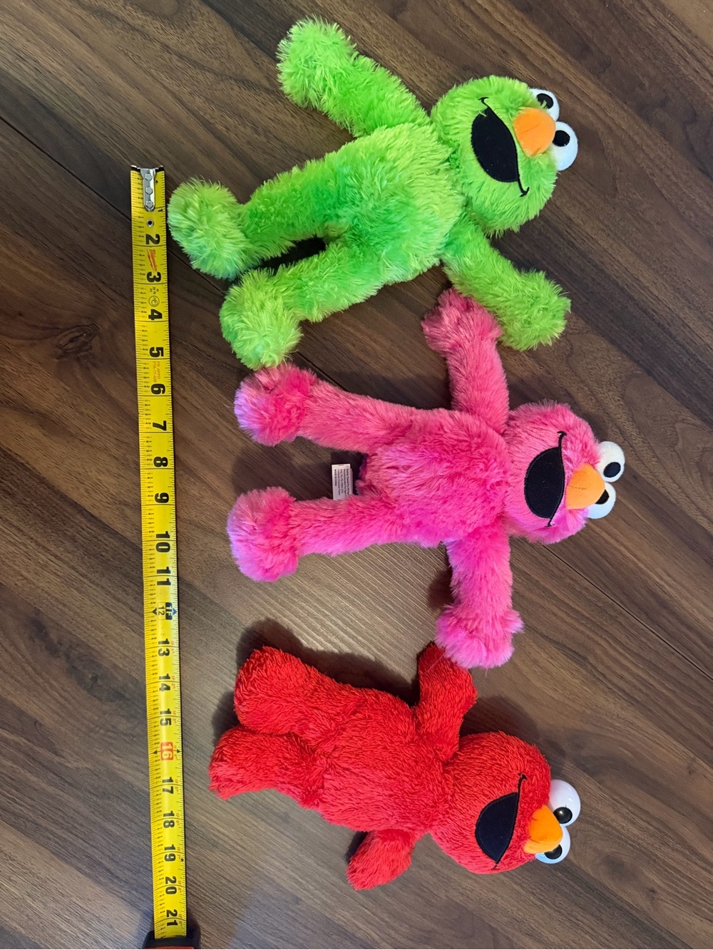 Three Colorful Plush Elmo - Green, Pink & Red Soft Toys